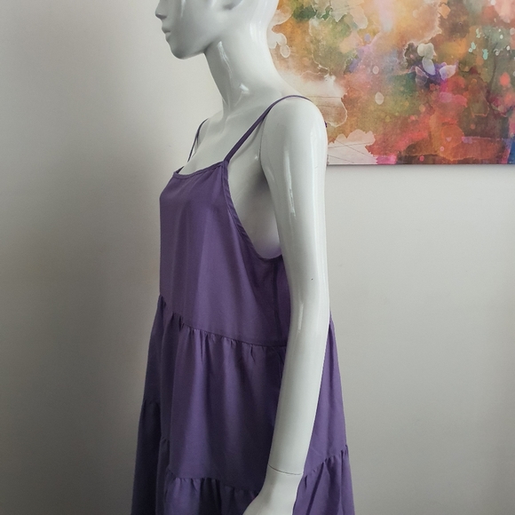 Erin Louise Size L Linen Blend Tiered A-Line Midi Lilac Dress NWT - Picture 6 of 9